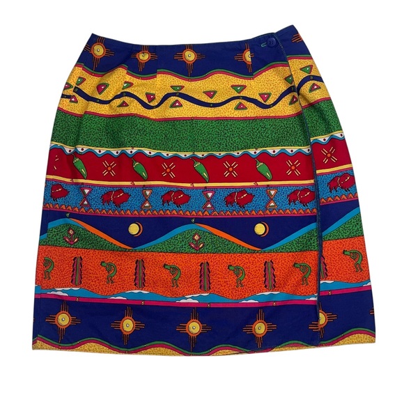 Vintage Alexander Campbell Southwestern Print Wrap Skirt 100% Cotton Size 6 - Picture 1 of 8